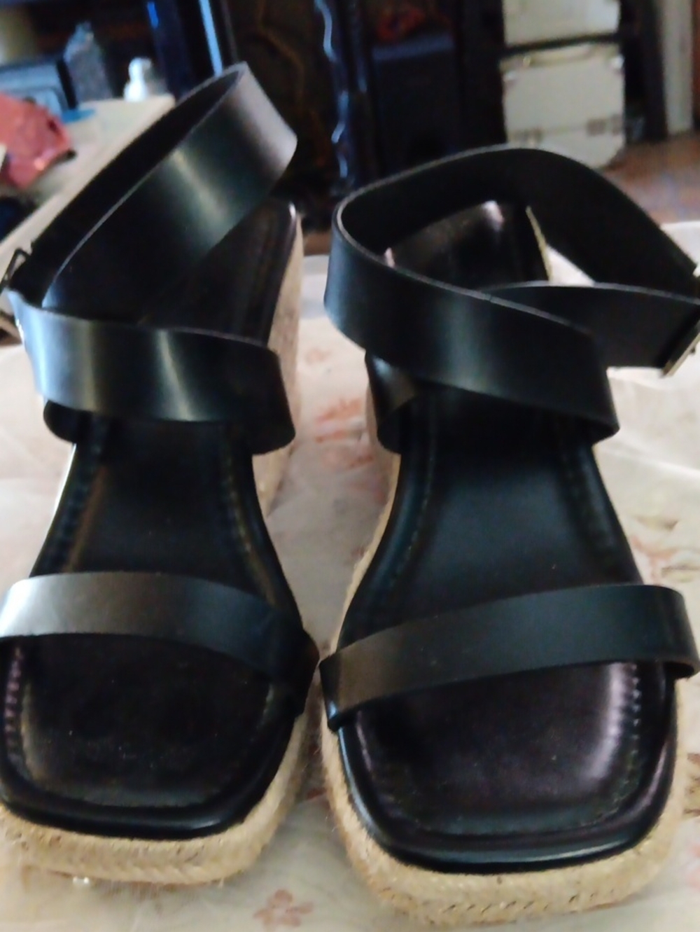 Black Strappy Wedge Sandals - Women